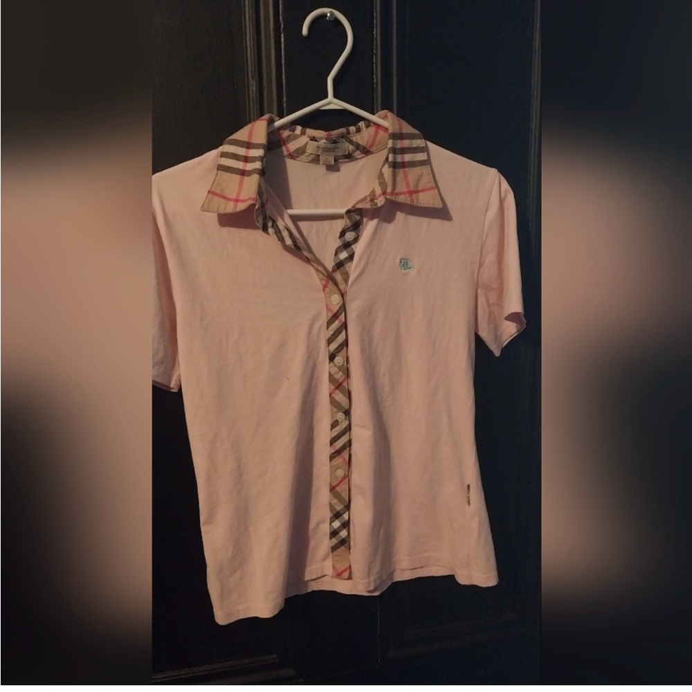 Burberry Light Pink Top with Check Collar